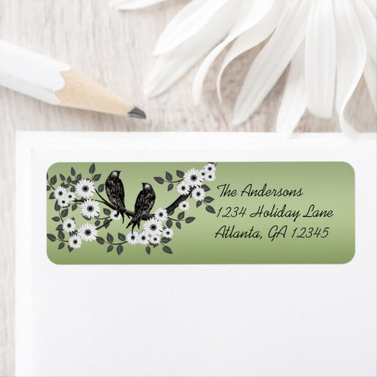 ヴィンテージ鳥白い花クリスマスグリーンラベル ラベル (インサイチュ)