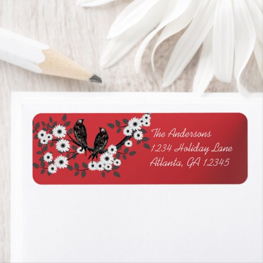 ヴィンテージ鳥白い花クリスマスレッドラベル ラベル (インサイチュ)