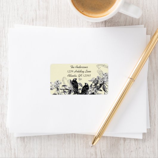 ヴィンテージ鳥白い花枝の出荷ラベル ラベル (インサイチュ)