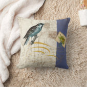 ヴィンテージ鳥郵便切手ソンバードスワールコラージュ クッション (ブランケット)