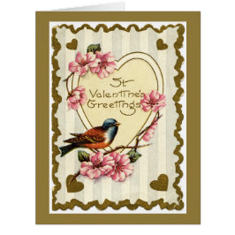 ヴィンテージ鳥金ゴールドバレンタインの大きなグリーティングカード