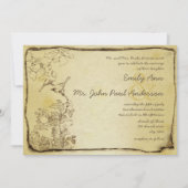 ヴィンテージ鳥金ゴールドメタリックパーチ結婚メント 招待状 (正面)
