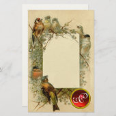 ヴィンテージ鳥類宝石モノグラム 便箋 (正面/裏面)