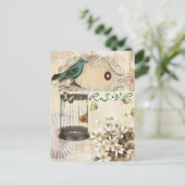 ヴィンテージ鳥類結婚植物反応RSVP インビテーションポストカード (スタンド正面)