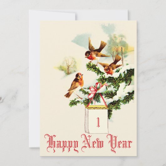 ヴィンテージ鳥風景新年 シーズンカード (正面)