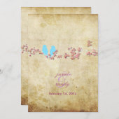 ヴィンテージ鳥/カラフルピンクさくらんぼ/桜の花 招待状 (正面/裏面)