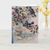 ヴィンテージ鳥、ドイツ誕生日カード カード (黄色い花)
