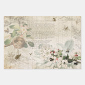 ヴィンテージ鳥、ミツバチと蝶エフエマデクページ ラッピングペーパーシート (正面3)