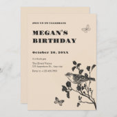 ヴィンテージ鳥 招待状 (正面/裏面)