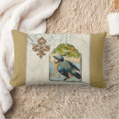 ヴィンテージ鳥（紋章の）フラ・ダ・リソンバードスワールコラージュ ランバークッション (ブランケット)