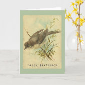 ヴィンテージ鳥、誕生日 カード (黄色い花)
