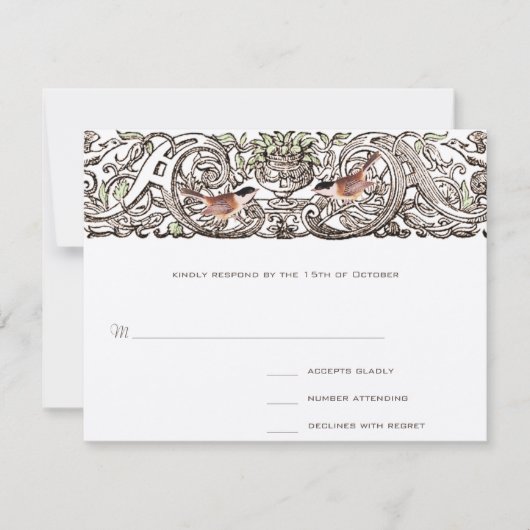 ヴィンテージ鳥《鳥》アメリカゴガラスクロール作業応答カード 出欠カード (正面)