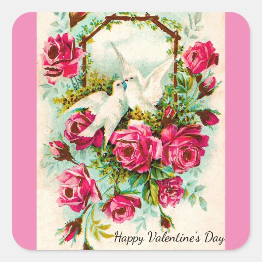 ヴィンテージ鳩とバラシール スクエアシール (正面)