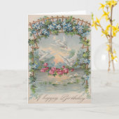 ヴィンテージ鳩とバラ誕生日カード カード (黄色い花)