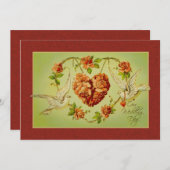ヴィンテージ鳩バラハート結婚式招待状秋 招待状 (正面/裏面)