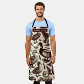 ヴィンテージ鴨とガチョウ柄 エプロン (着用した状態)