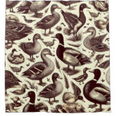 ヴィンテージ鴨とガチョウ柄 シャワーカーテン (正面)