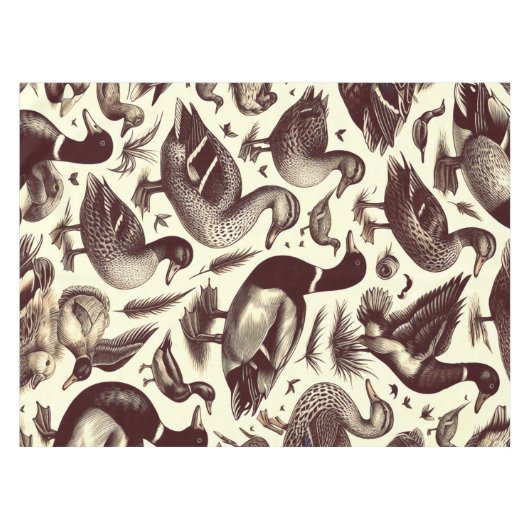 ヴィンテージ鴨とガチョウ柄 テーブルクロス (正面(横))