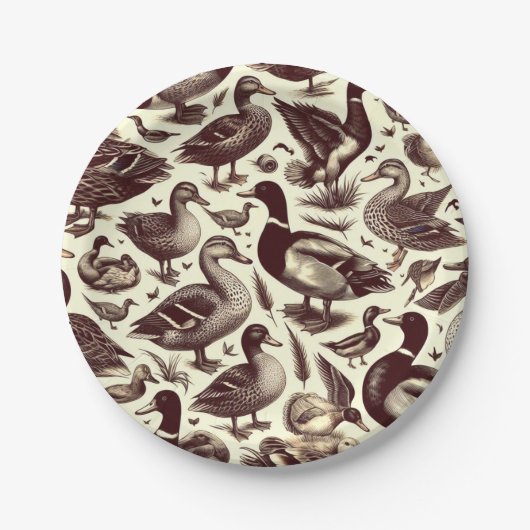 ヴィンテージ鴨とガチョウ柄 ペーパープレート (正面)