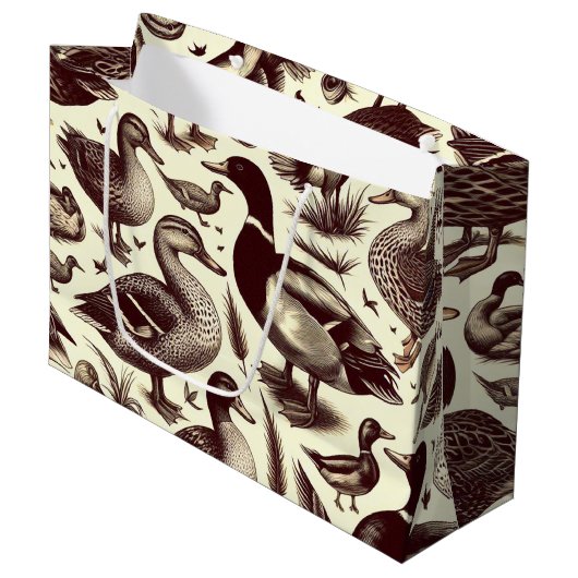 ヴィンテージ鴨とガチョウ柄 ラージペーパーバッグ (正面アングル)