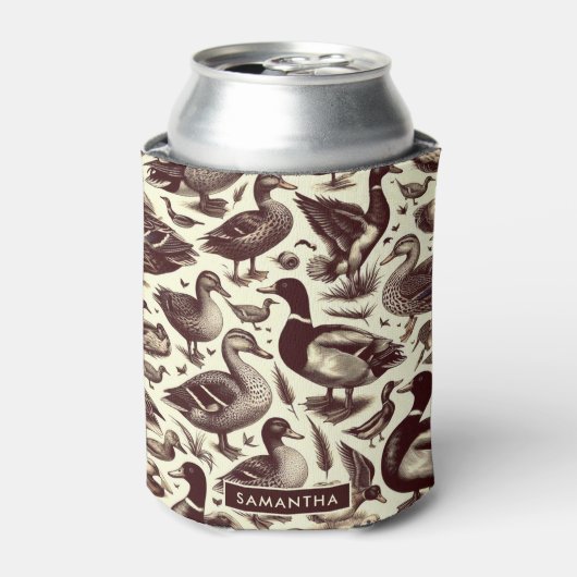 ヴィンテージ鴨とガチョウ柄 缶クーラー (缶正面)