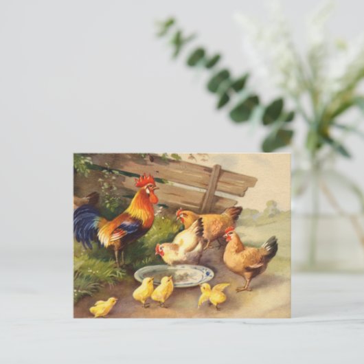 ヴィンテージ鶏とチックス国はがき ポストカード (スタンド正面)