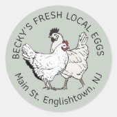 ヴィンテージ鶏と卵の緑の卵カートン ラウンドシール (正面)
