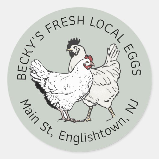 ヴィンテージ鶏と卵の緑の卵カートン ラウンドシール (正面)