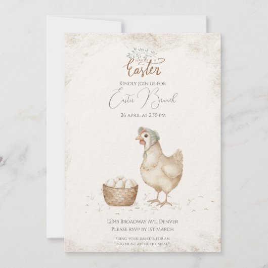 ヴィンテージ鶏と卵カントリーファームイースター 招待状 (正面)