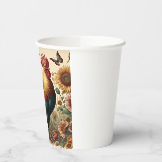 ヴィンテージ鶏のエステティックとワイルドフラワー 紙コップ (左)