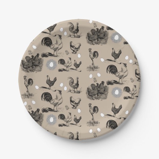 ヴィンテージ鶏の卵のパターン ペーパープレート (正面)