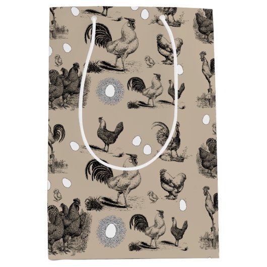 ヴィンテージ鶏の卵のパターン ミディアムペーパーバッグ (正面)
