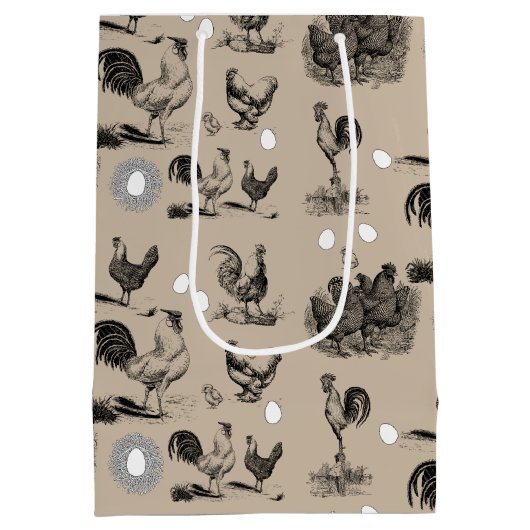 ヴィンテージ鶏の卵のパターン ミディアムペーパーバッグ (裏面)