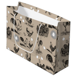 ヴィンテージ鶏の卵のパターン ラージペーパーバッグ