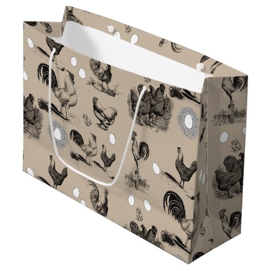 ヴィンテージ鶏の卵のパターン ラージペーパーバッグ (正面アングル)