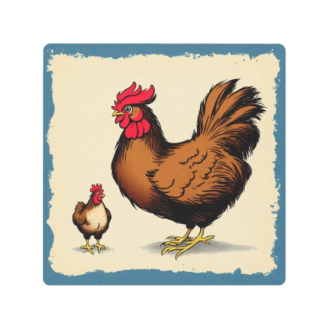 ヴィンテージ鶏 メタルプリント (正面)