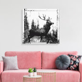 ヴィンテージ鹿の動物の白と黒の牡鹿 キャンバスプリント (インサイチュ (リビング))