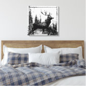 ヴィンテージ鹿の動物の白と黒の牡鹿 キャンバスプリント (インサイチュ (寝室))