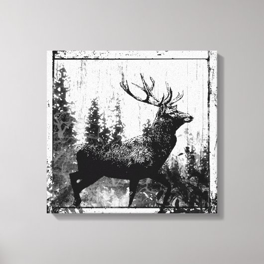 ヴィンテージ鹿の動物の白と黒の牡鹿 キャンバスプリント (正面)