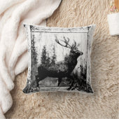 ヴィンテージ鹿の動物の白と黒の牡鹿 クッション (ブランケット)