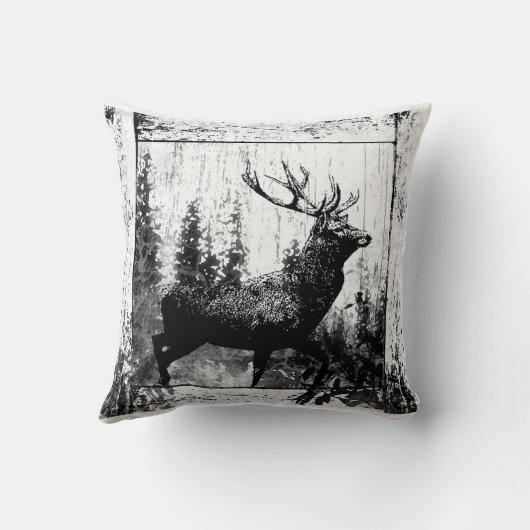 ヴィンテージ鹿の動物の白と黒の牡鹿 クッション (裏面)