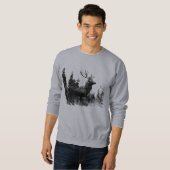 ヴィンテージ鹿の動物の白と黒の牡鹿 スウェットシャツ (正面フル)