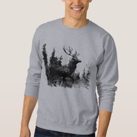 ヴィンテージ鹿の動物の白と黒の牡鹿 スウェットシャツ (正面)