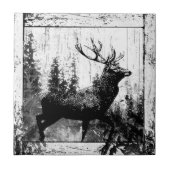ヴィンテージ鹿の動物の白と黒の牡鹿 タイル (正面)