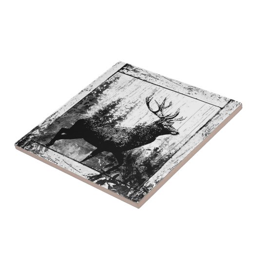 ヴィンテージ鹿の動物の白と黒の牡鹿 タイル (側面)