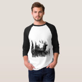 ヴィンテージ鹿の動物の白と黒の牡鹿 Tシャツ (正面フル)