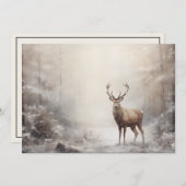 ヴィンテージ鹿の森の冬の雪メリークリスマス シーズンカード (正面/裏面)
