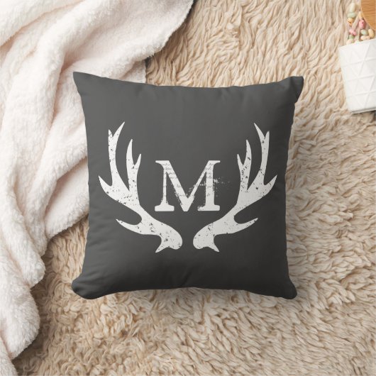 ヴィンテージ鹿の角装飾用クッション |グレーと白 クッション (ブランケット)
