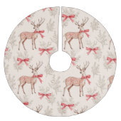 ヴィンテージ鹿の赤い弓模様クリスマス ブラッシュドポリエステルツリースカート (正面)