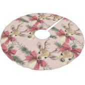 ヴィンテージ鹿の赤い弓模様クリスマス ブラッシュドポリエステルツリースカート (アングル)